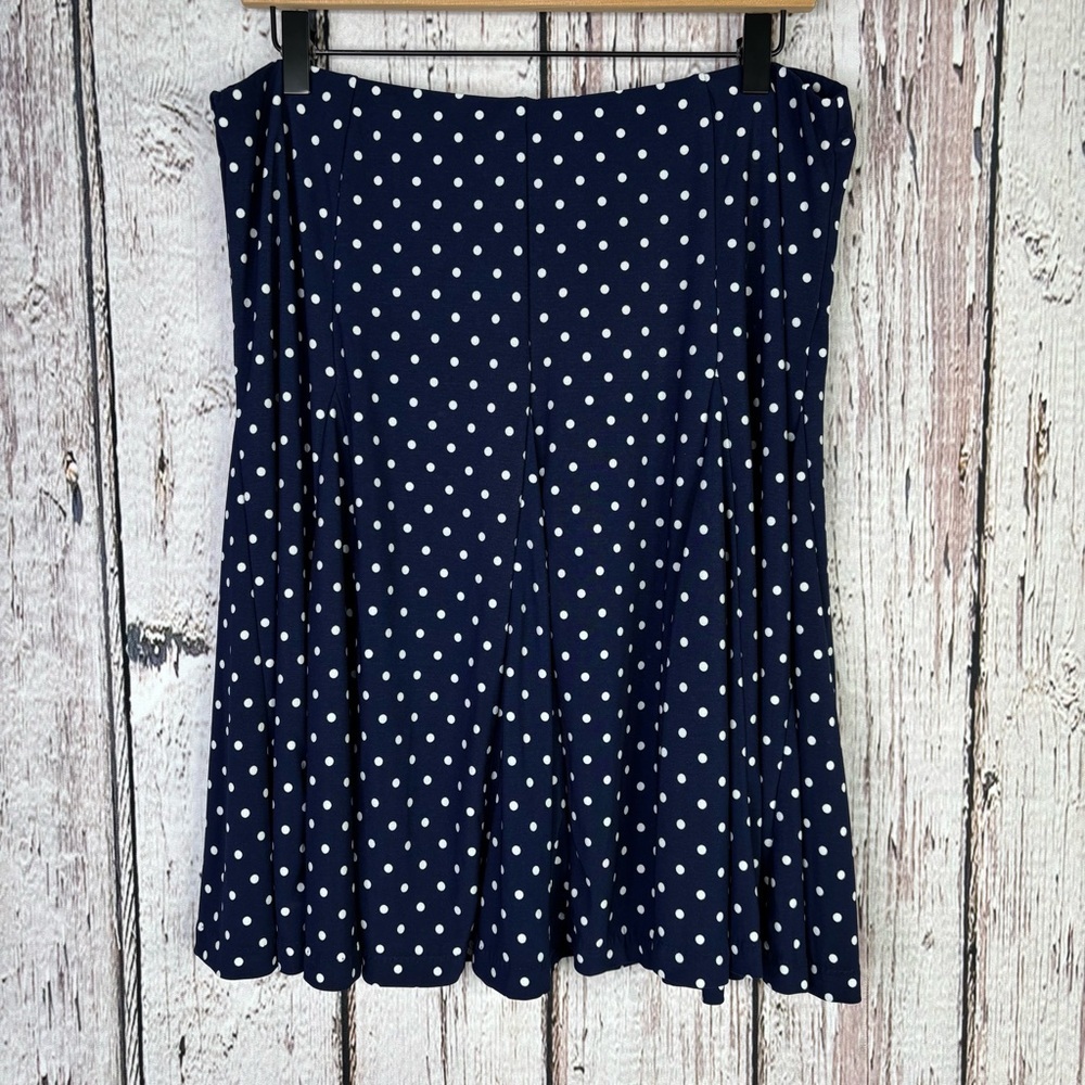 American Living Size Large Skirt Navy Blue White Polka Dots Fit & Flare Stretchy